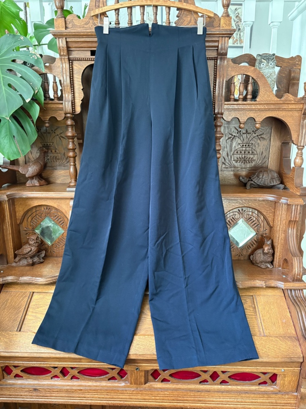 Retro 100% Wool High-Waist Wide Leg Trousers